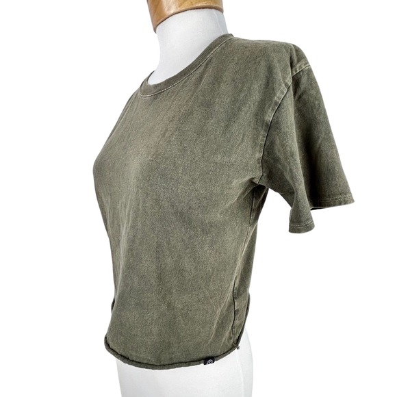 T&B Tops - T&B Olive Green Crop Frayed Hem Short Sleeve Casual Streetwear TShirt Teen 14/16
